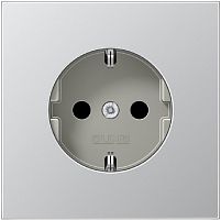 Розетка с заземлением без рамки Jung LS990 metal 1-м. шторки алюминий картинка